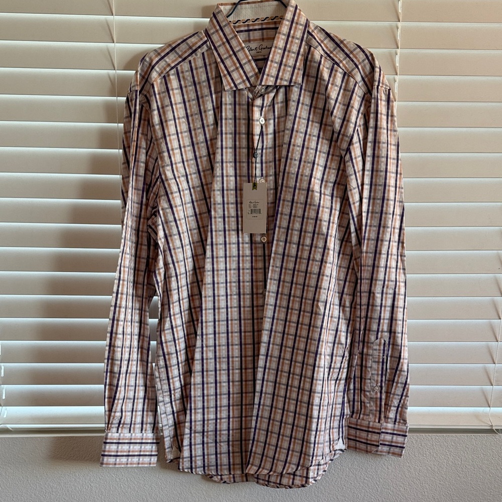 Robert Graham Blue and Brown Plaid Button Down Shirt
